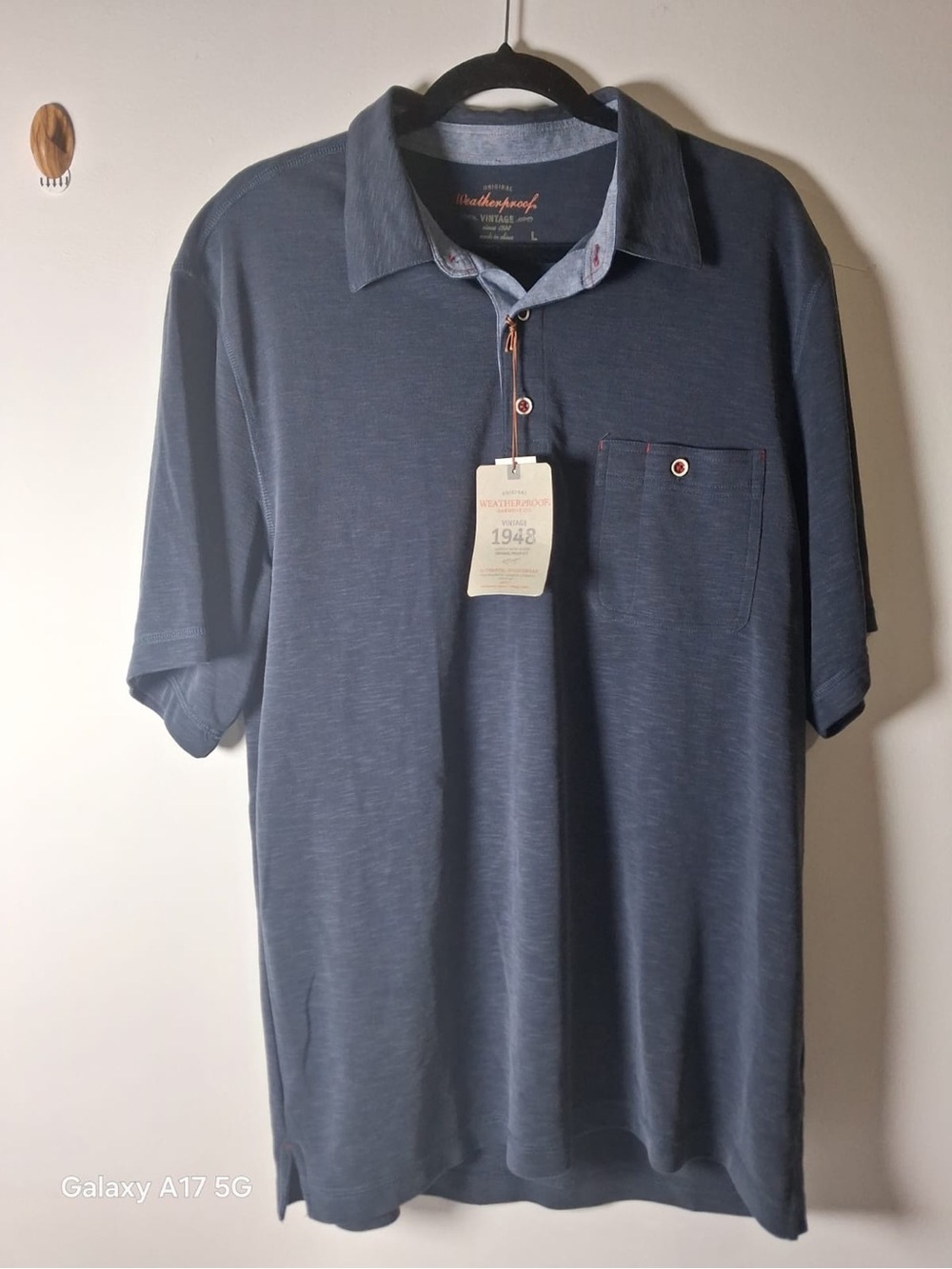 Weatherproof Men's Short Sleeve Polo in Navy Blue with Contrast Trim